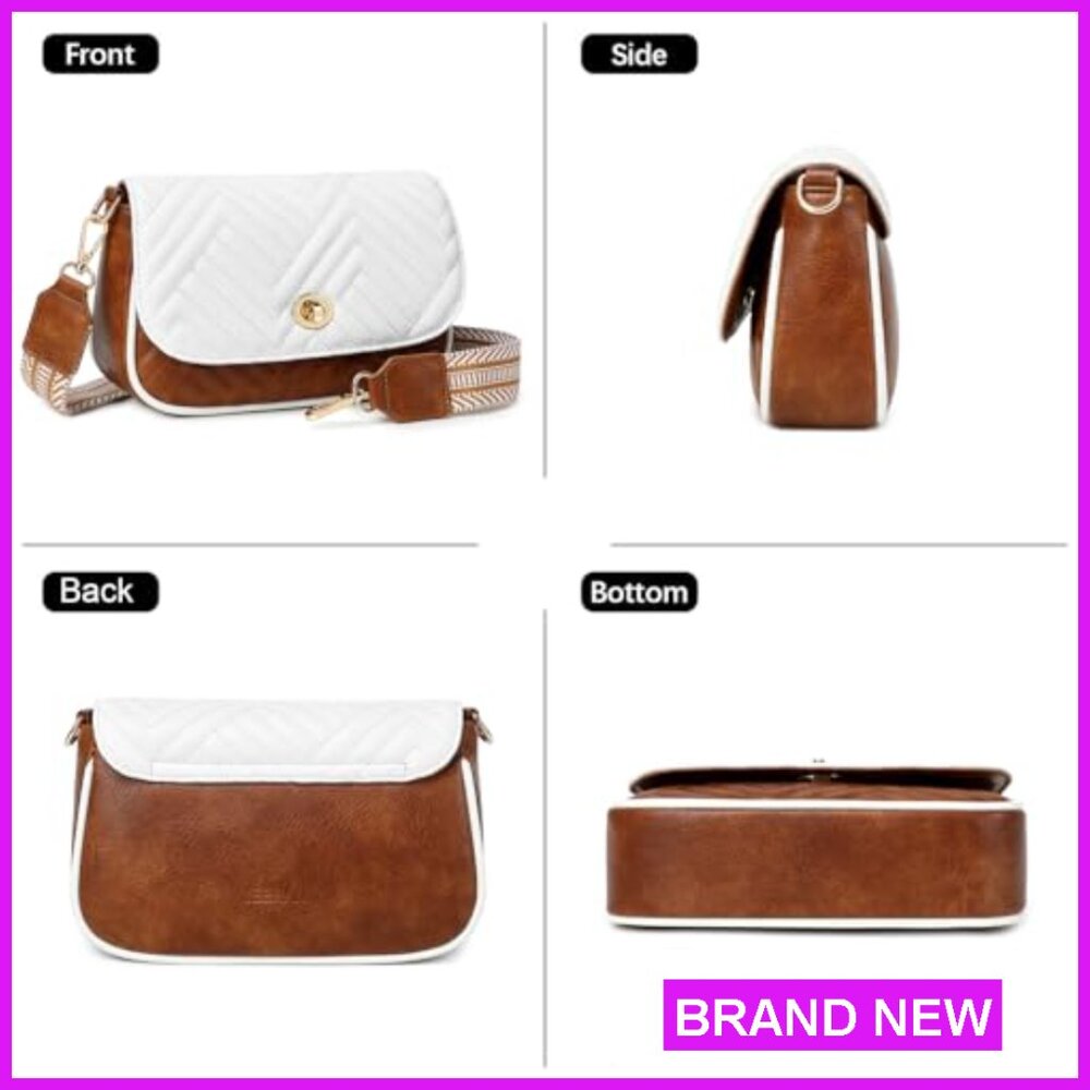 Quilted Vegan Leather Crossbody Purse Designer Shoulder Bag Small Chic - Picture 5 of 7